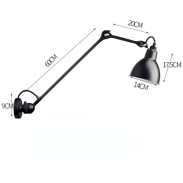 Современный регулируемый длинный поворотный настенный светильник для чтения, вращающийся на 360 градусов, гибкий винтажный черный металлический светодиодный настенный светильник - Цвет абажура: Large Size