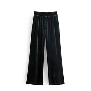 Bella philosophy весенние женские бархатные свободные длинные брюки плоские женские модные брюки с высокой талией хлопковые широкие брюки - Цвет: GREEN