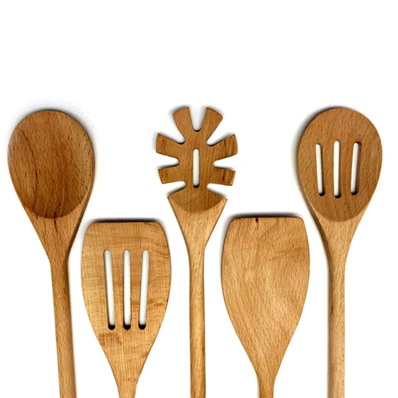 High Quality Natural Beech Wooden Spoon Shovel Spaghetti Server Slotted Turner Special Kitchen Accessories Cooking Tool 5pcs High Quality Natural Beech Wooden Spoon Shovel Spaghetti Server Slotted Turner Special Kitchen Accessories Cooking Tool 5pcs