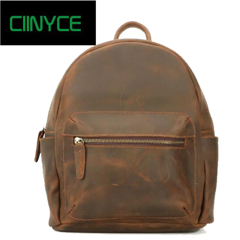 

vintage crazy horse genuine leather back pack Retro mochilas escolares para adolescente meninas backpack school women man bag