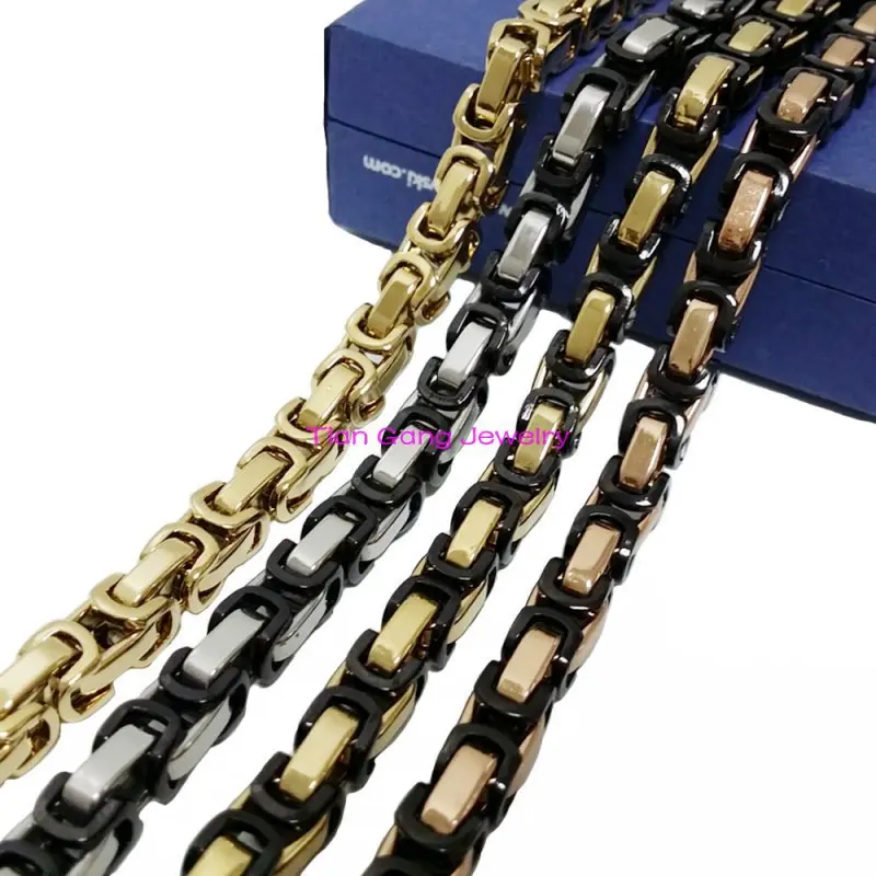 

8mm Byzantine Box Chain Stainless Steel Necklace Jewelry Mens Boys Multi Colors Chain Necklace Personalized Jewelry