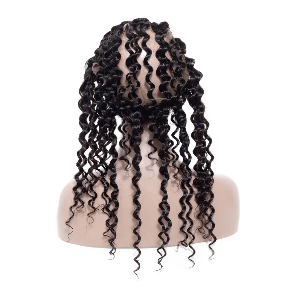 Peruvian Deep Wave Closure 360 Lace Frontal 100% Remy Human Hair Closure With Baby Hair Free Part Remy Natural Color
