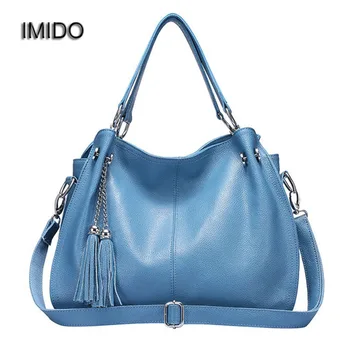 

IMIDO Europe Large Capacity Real Split Leather Bags Ladies Brand Designer Bag Women Handbags Tote Shoulder Bag Blue bolsa HDG038