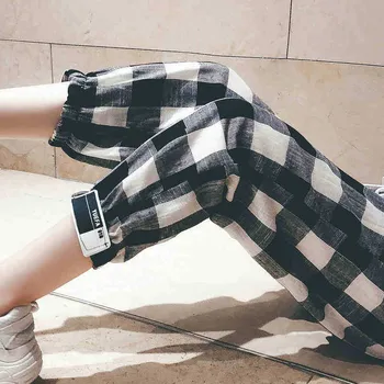 Fashion  Clothing Loose Ankle-Length Women Pants Woman Plaid Harem Pants Drawstring Girl Plus Size Mid Waist Bodycon Trousers 3