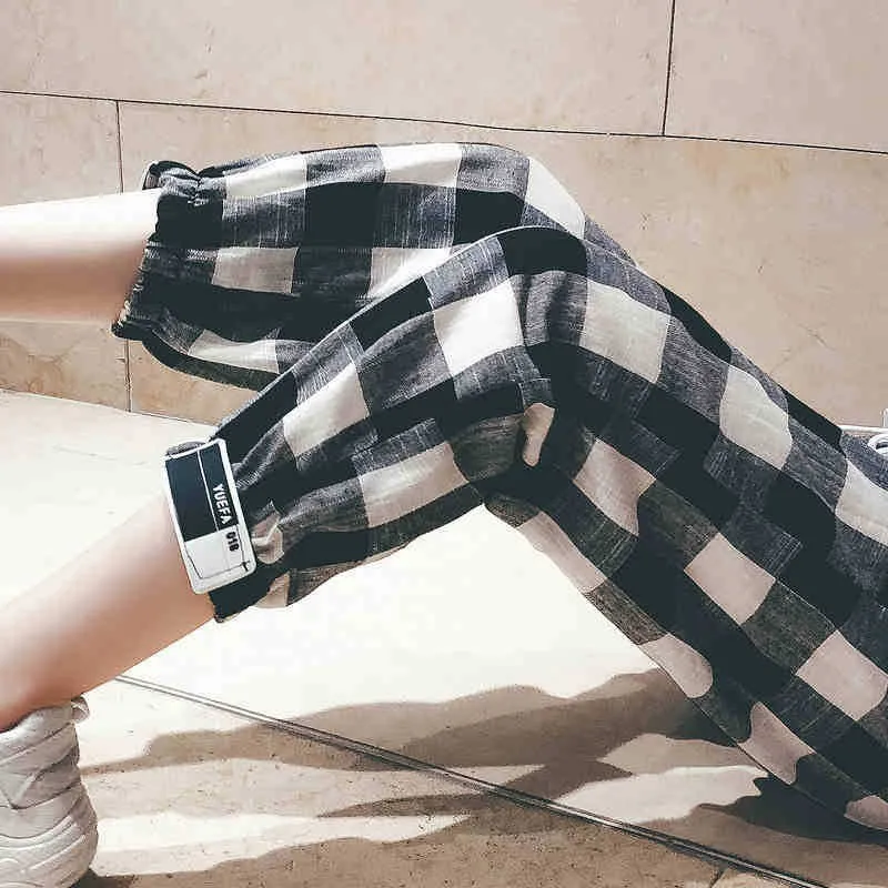  Fashion Clothing Loose Ankle-Length Women Pants Woman Plaid Harem Pants Drawstring Girl Plus Size M