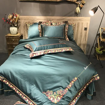 

100% cotton high quality home 120 textile printing 4pcs bedding set adult embroidery royal design tribute silk duvet cover set