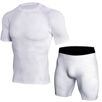 

2018 Men's Compression Run jogging Suits Clothes Sports Set short t-shirt And Pants Gym Fitness workout Tights clothing 2pcs/Set