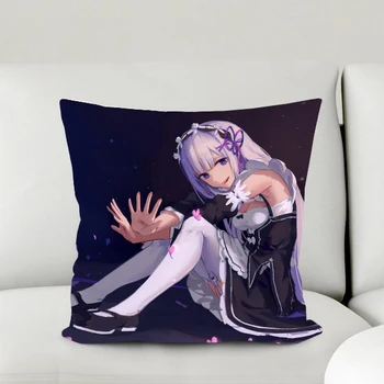 

Oct. New Home Textile Re:ZERO Emilia Maid Outfit Micro-suede Fabric One-sided Two-sided Anime Square Pillow Case #41003A