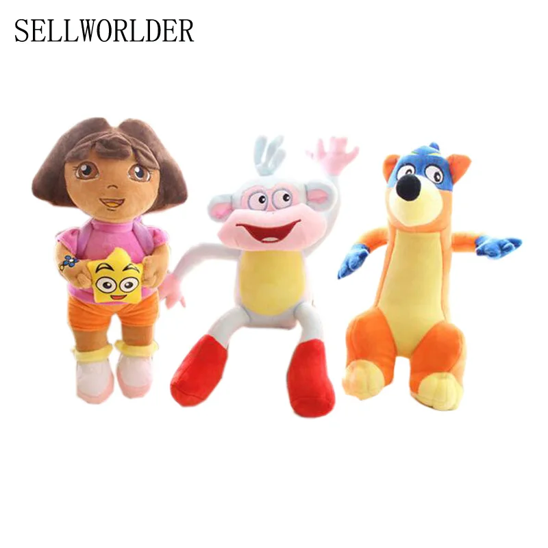 

35cm Dora & Fox & Monkey Cartoon Movie Girls Plush Dolls Toys