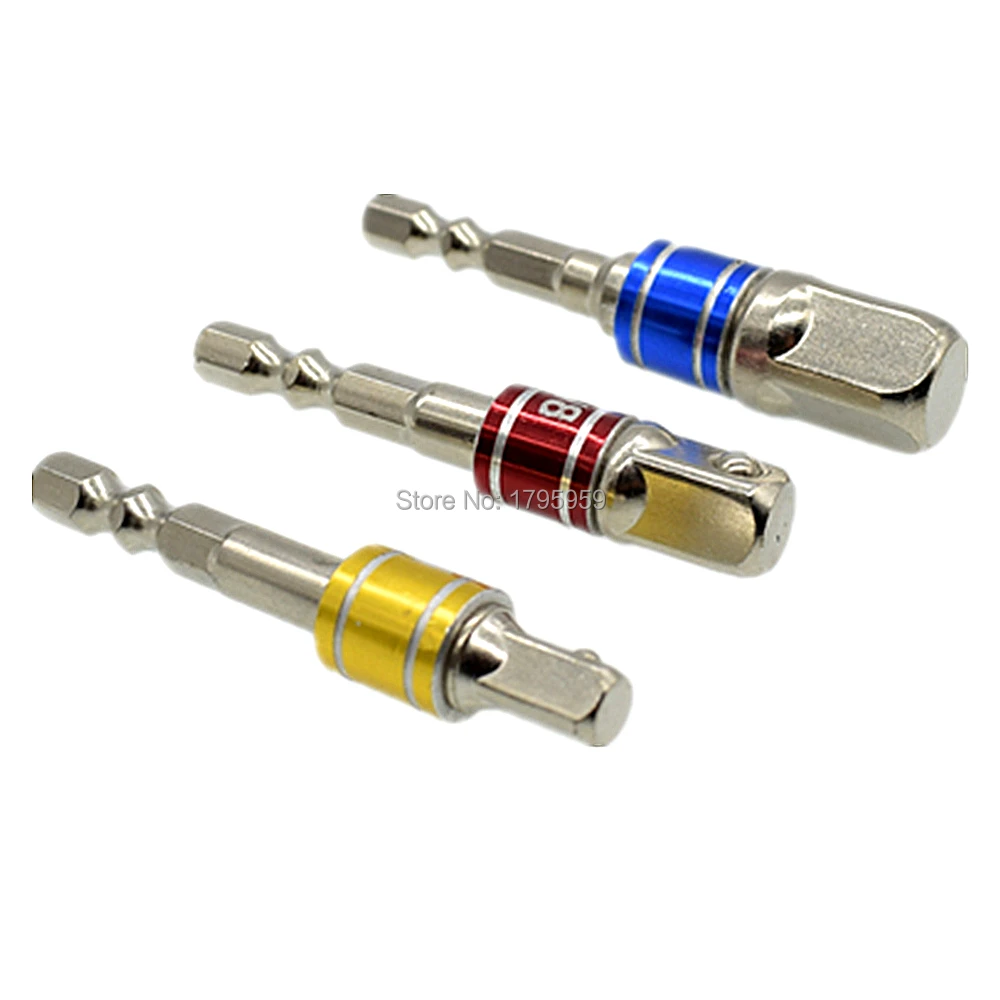 3pc Impact Drill Bit Socket Adapter Set 1/4" Hex Shank to 1/4" 3/8" 1/2" Square Driver Drill Nut