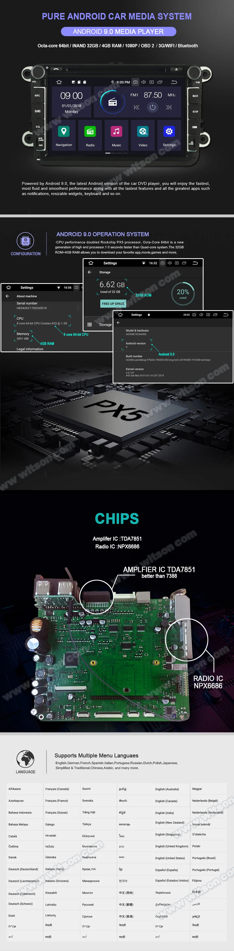 Clearance WITSON Android 9.0 Octa core PX5 CAR DVD player For Volkswagen B6 CADDY PASSAT SAGITAR GOLF TIGUAN TOURAN SKODA IPS GPS RADIO 2