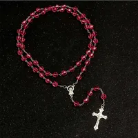 Collier chapelet à la mode pour femmes, 8mm, haute qualité, bricolage, croix de jésus chrétienne, pendentif, longue chaîne, bijoux 2