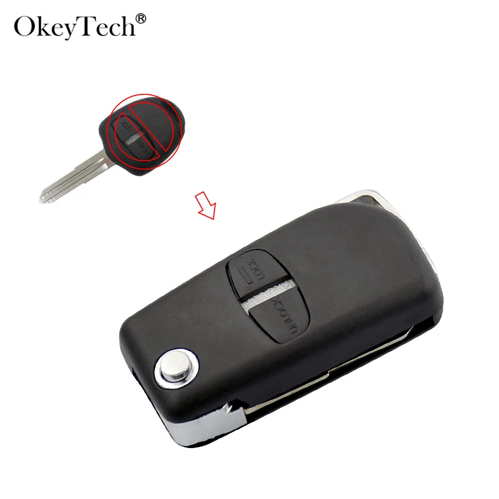 

Okeytech 2 Buttons Modified Flip Remote Car Key Shell Case For Mitsubishi Pajero ASX GRANDIS Outlander Right Blade Auto Key Fob