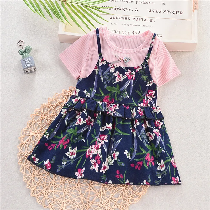 Summer new Toddler Baby Kids Girls Ruched Ruffles Floral Flowers Princess Dresses Clothes fashion cute design (7)
