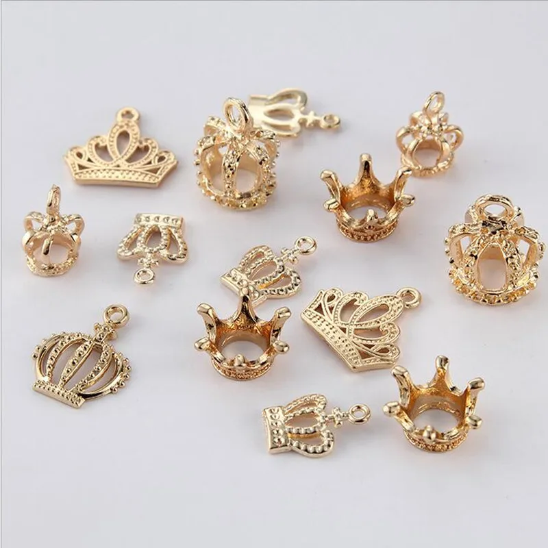 20pcs/lot Gold Color Plated Copper 3D Princess Crown Charms Pendant for Jewelry Making DIY Handmade Bracelet Findings Craft Z620