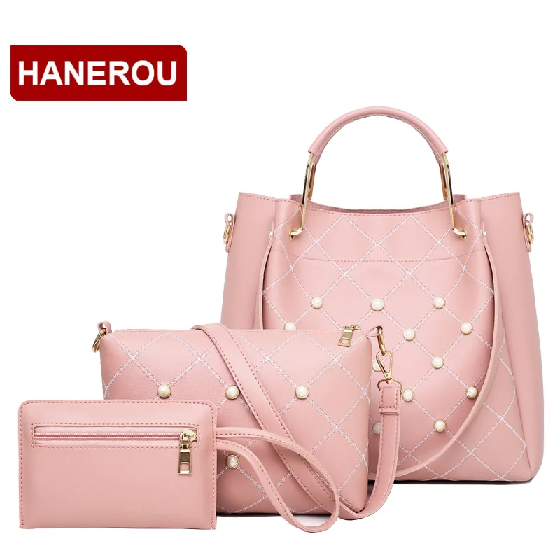 

Rivet Bucket Handbags PU Leather Women Composite Bags 4 Pcs/Set Diamond Lattice Women Large Shoulder Bags Casual Mother Bag