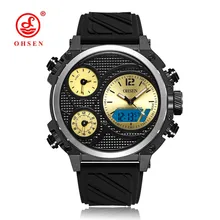 NEW OHSEN Fashion Quartz Digital Watch Mens LED Waterproof Sport Watch Men Rubber Band Yellow Dial Dual Time Wristwatch Relogios ohsen 0739 led digital sport watch yellow