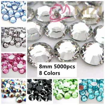 

5000pcs 8mm Resin Rhinestones Flatback Round Non Hotfix Clean Crystal Color 14 Facets 3D Nail Art Decorations Stick Drill Beads