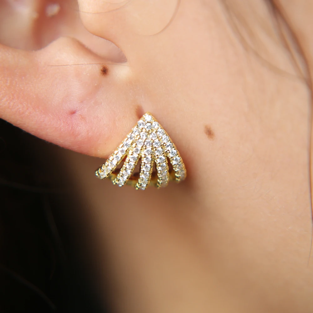 Трендовый стиль, новые серьги fan cz, полностью покрытые микро фианитами, модные ювелирные изделия для женщин и девушек, подарок, высокое качество, кубический цирконий