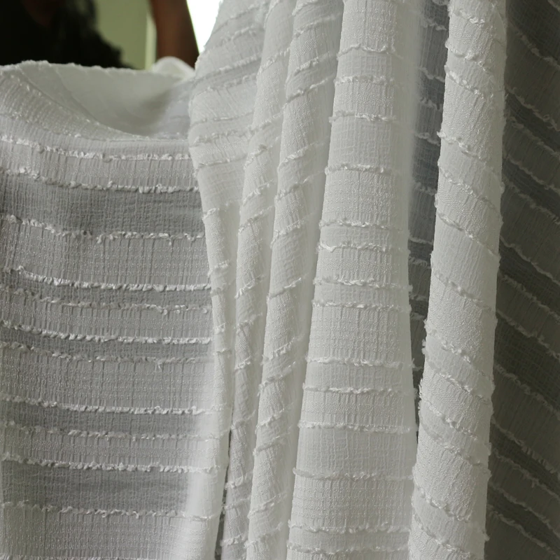 

1y*140cm Cream white Jacquard Stripe Chiffon Fabric Crepe