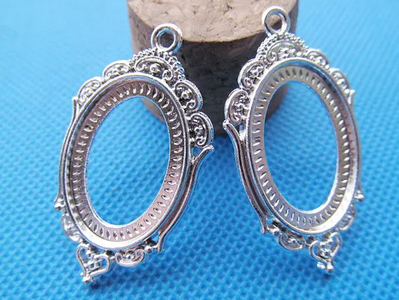 

50pcs Antique Silver tone/Antique Bronze Oval Base Setting Tray Beze Pendant Charm,fit 18mmx25mm Cabochon/Cameo,DIY Accessory