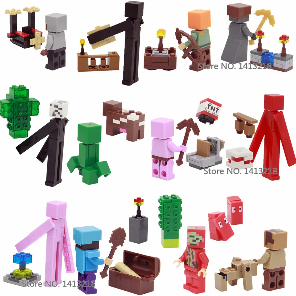 12 stücke My World Steve Alex Enderman Zombie Pigman Minecrafted Mini Bausteine Figures Bricks Spielzeug für Jungen Geschenke Kinder