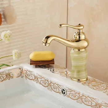 

Whosale Or Retail European copper gold plated style wash basin faucet, Antique yellow jade marble basin faucet mixer water tap