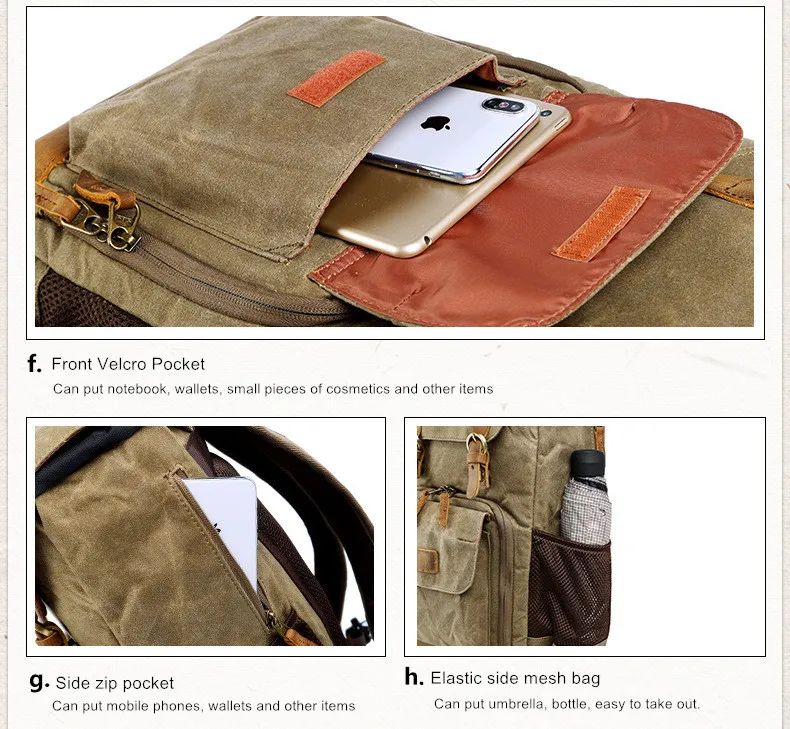 Outer Pocket of Waterproof Canvas Camera Bag