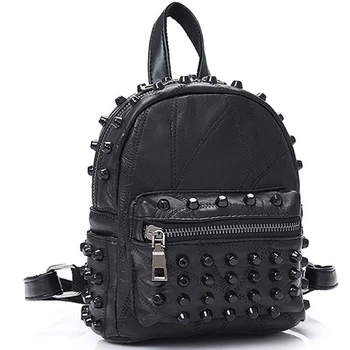 

Women Small Good Leather Backpack Rivet Daily Cute Black Backpack for Teenager Girls Schoolbag Casual Travel Rucksack