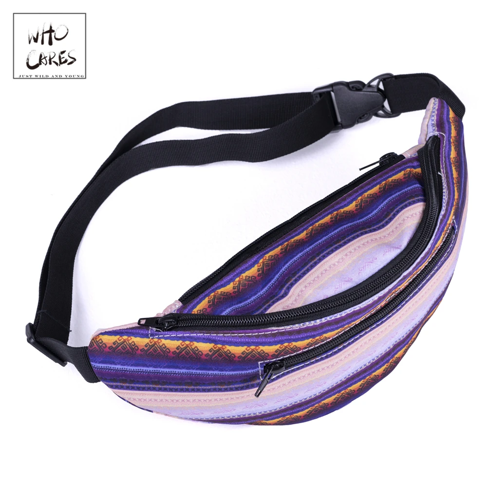 

WHO CARES Striped pattern Women Fanny Packs Printing Female Belt Multi-pocket Bag Waist Packs Travelling bags