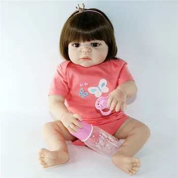 

23"57CM Full silicone reborn baby girl doll NPK bebes reborn corpo de silicone inteiro best child gift toy dolls