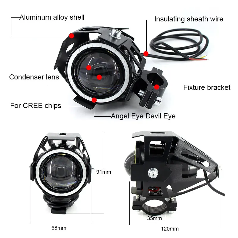 2 шт. 125 Вт мото rcycle головной светильник W/Angel Eye Devil 3000LM Moto Точечный U7 LED для вождения