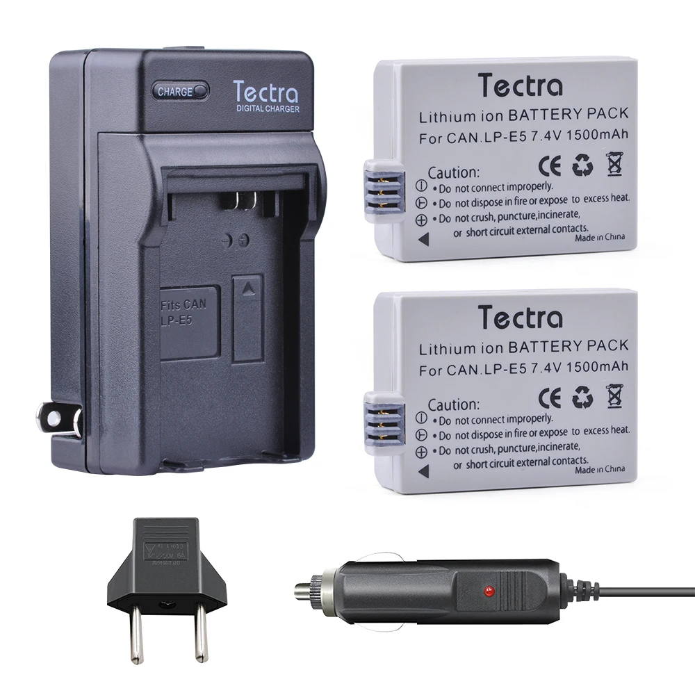 Tectra 2pcs LP E5 LP E5 Camera BATTERY + Digital Charger for Canon 500D