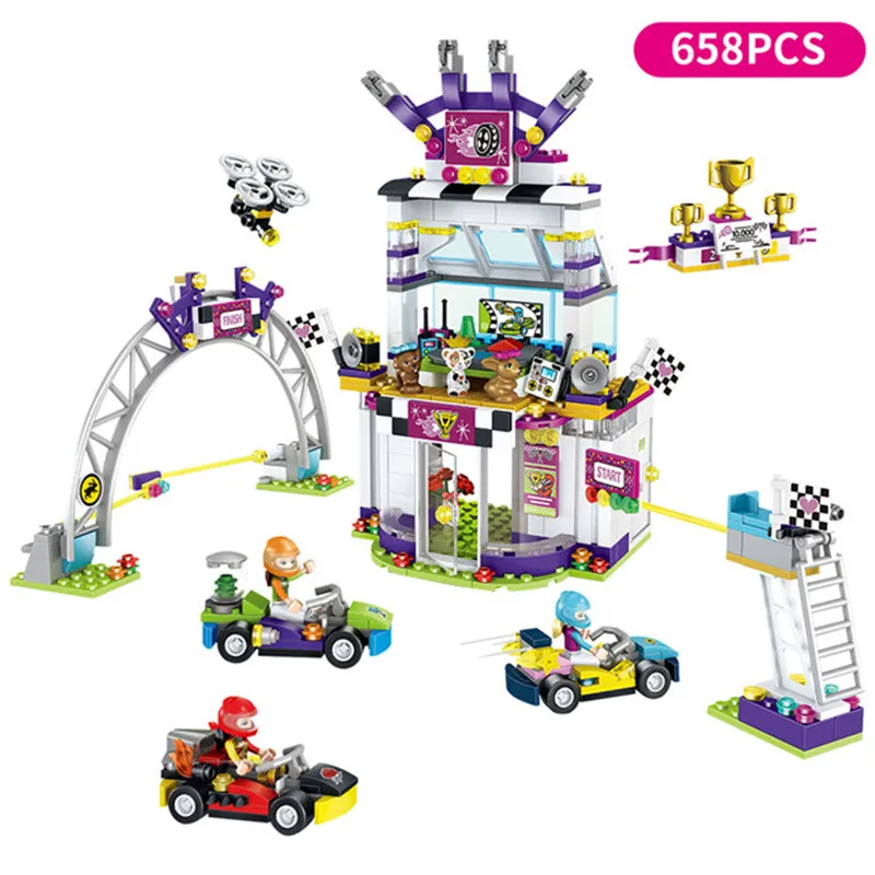 

658pcs Heartlake City Big Race Day Karting Car Competition Building Blocks Compatible Legoing Friends Figures Toys Gift For Girl