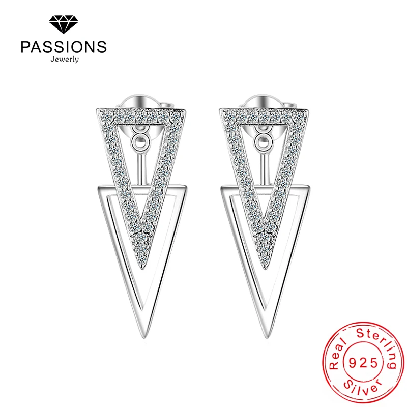Новинка 925, Серебряные длинные серьги-джекеты, серьги-гвоздики для женщин, кубический цирконий, двойные односторонние серьги, модные ювелирные изделия