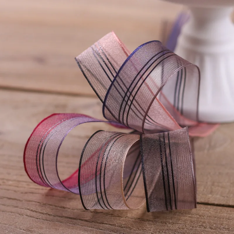 

100yards 25mm 40mm stripes organza sheer ribbon for bouquet packing bow flower gift decoration handcraft supplies