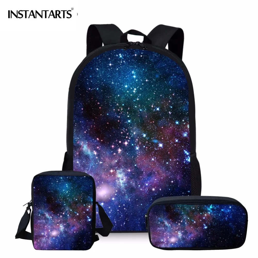 INSTANTARTS школы, в комплекте с набором подходящих сумок для детей разноцветный галактика Звезда Космос школьная сумка леди Подростковая сумка через плечо для девочек школьный plecak