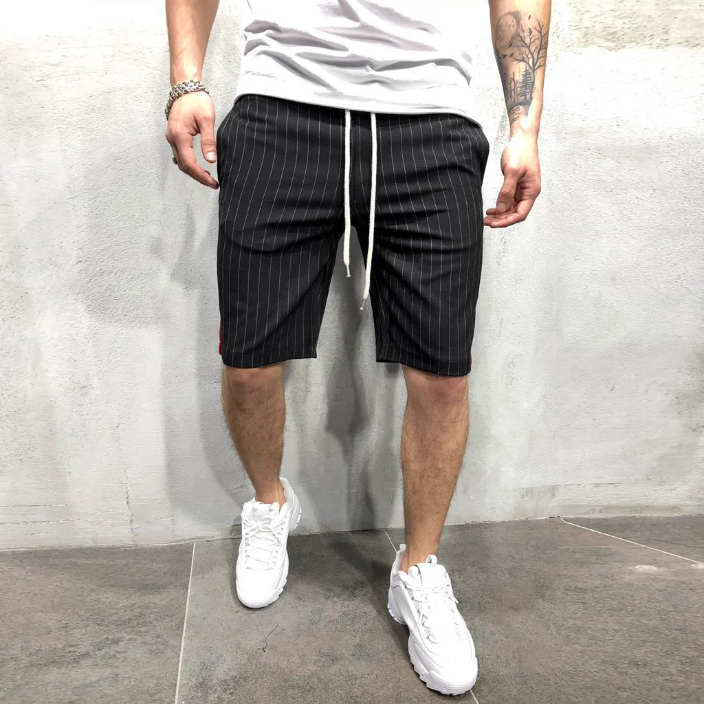 Летние мужские повседневные короткие штаны джоггеры полосатые Лоскутные карманные трусы на верёвочках длиной до колена мужские короткие брюки