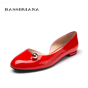 

NEW Shoes woman Genuiene patent leather Flats womens shoes for summer spring 2017 Solid colour Red Black Milk 35-41 BASSIRIANA