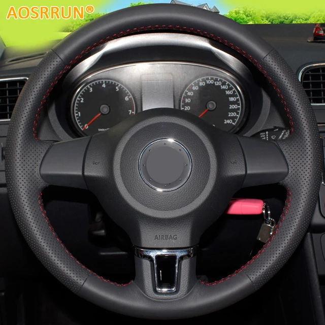 US $13.22 AOSRRUN Car accessories Leather Hand-stitched Car Steering Wheel Covers For Volkswagen VW Golf 6 Mk