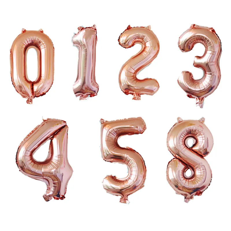 1pc 16/32inch Rose Gold Number Foil Balloons Inflatable Digit Air