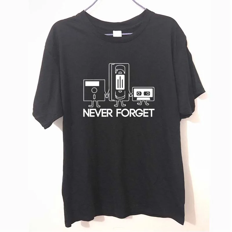 

Fashion New T-shirts Men Short Sleeve Never Forget Floppy Disc VHS Cassette Tech Geek Print T Shirts Male Undershirts Tshirts