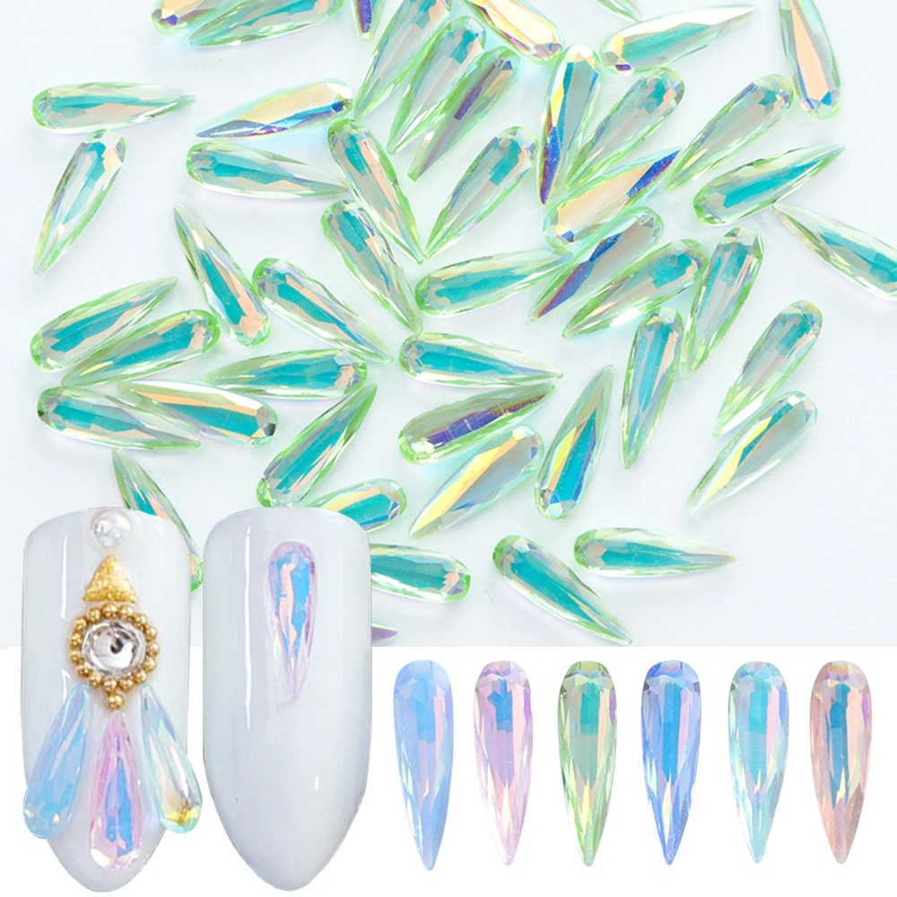 

10pcs AB Nail Crystal Rhinestones Gems Long Water Drop Charms 3D Stones Strass Nail Art Decorations Manicure Accessories JI812