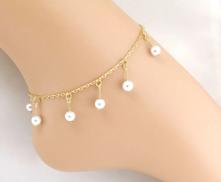 Pearl Anklet Bead Tassel Gold Leg Bracelet Foot Jewelry Ankle Bracelets