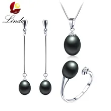 Ювелирные наборы из черного жемчуга, модные ювелирные изделия из серебра 925 пробы для женщин, Свадебные/вечерние ювелирные изделия по низкой цене
