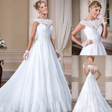 Потрясающее Свадебное платье из тюля с вырезом лодочкой, а-силуэт, с кружевной аппликацией, без рукавов, с иллюзией сзади, свадебное платье, vestidos de novia