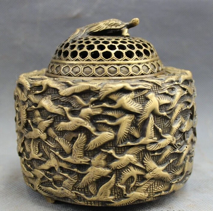 Chinese Bronze Buddhism Fly Crane Dragon Turtle Statue Incense Burner