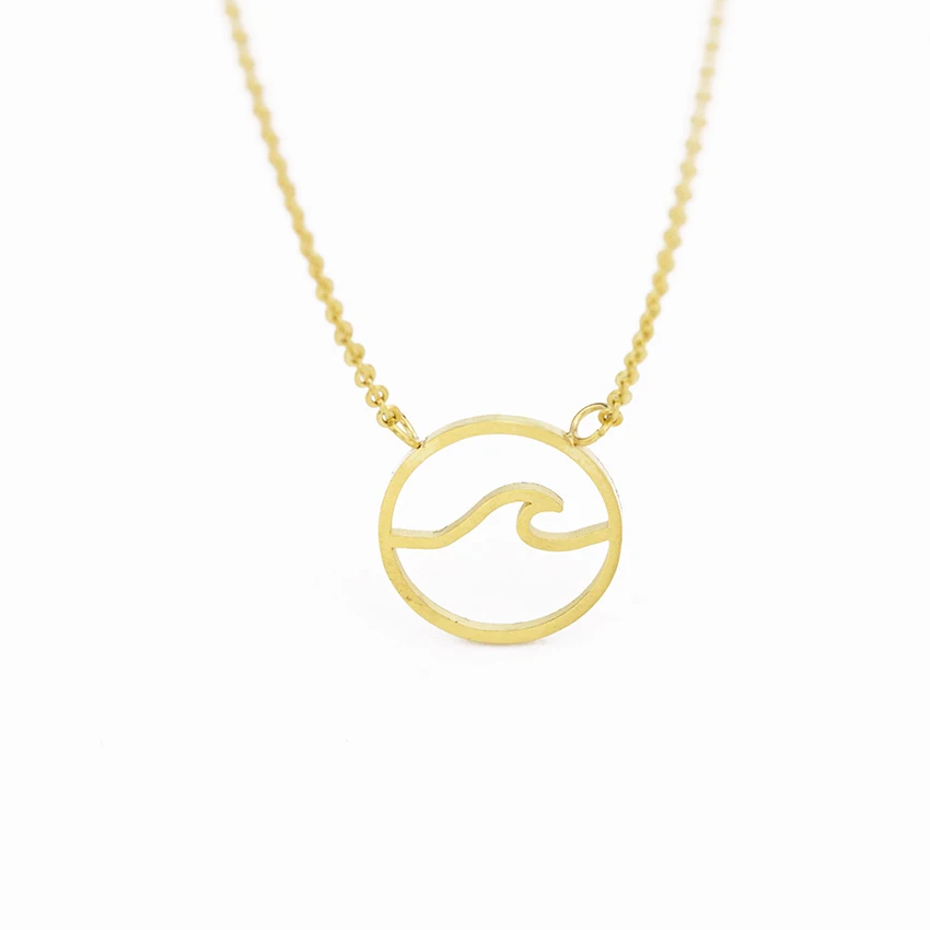 

Nautical Jewelry Summer Fashion Stainless Steel Wave Necklace Gold Silver Chain Simple Circle Pendant Necklaces For Women Kolye