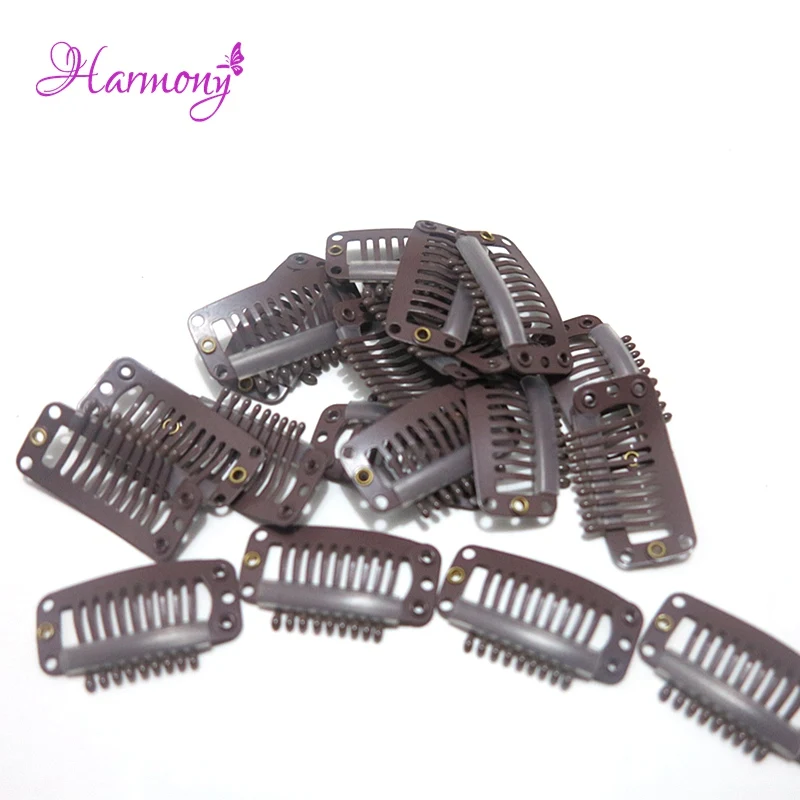 50 pcs Clips for Hair Extensions Clip In Hair Extension Human Hair32mm  9-teeth Snap Metal Clips With Silicone Back Hair Clip