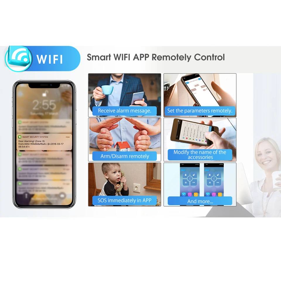 DAYTECH GSM pantalla táctil de Color WiFi GSM sistema de alarma PIR/Sensor de puerta/ventana Android iOS APP Control remoto compatible con Alexa.